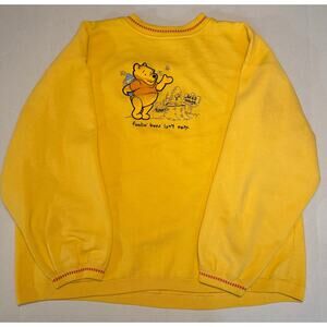 VTG DISNEY Winnie The Pooh Yellow Crewneck Size 1XL -Y2K Foolin' Bees Isn't Easy
